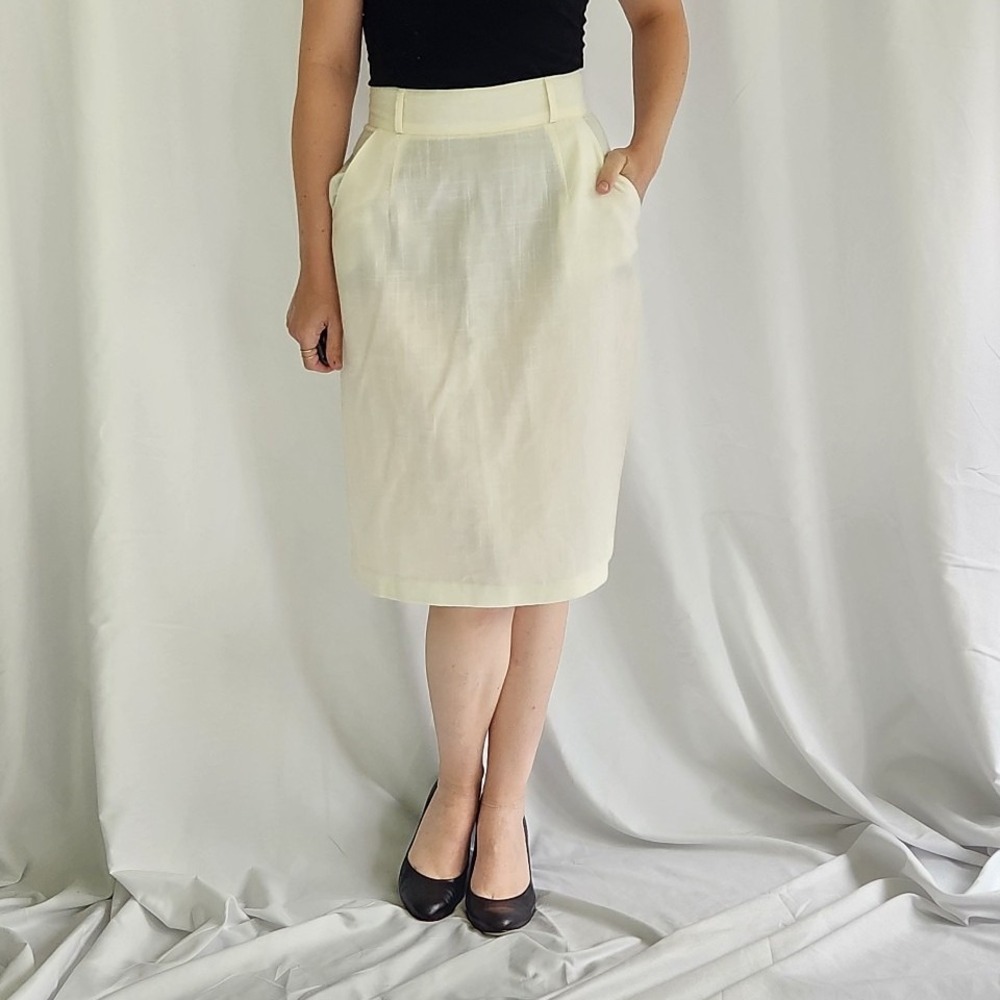 80s Cream Rayon‎ Blend Pencil Skirt